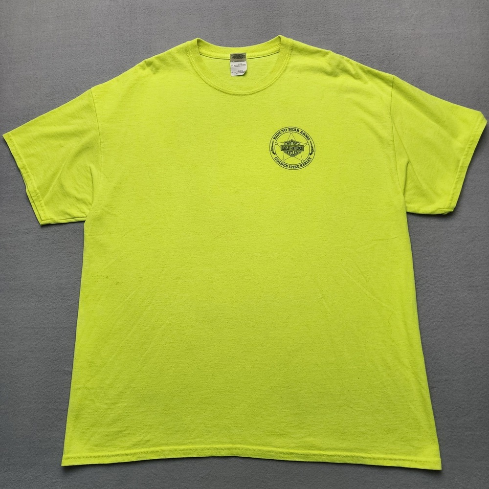 Harley-Davidson Ride to Bear Arms 2012 T-Shirt Mens XL Neon Yellow Golden Spike